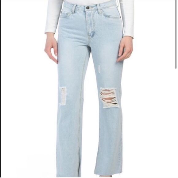 Anthropology Avec Les Filles Ripped Wide Leg Split Hem Distressed Jeans Size 28 - Picture 1 of 12